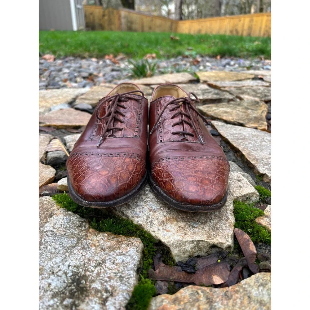 Mezlan Shoes Mens Size 10 Genuine Exotic Crocodile‎ Leather Cap Toe Oxford